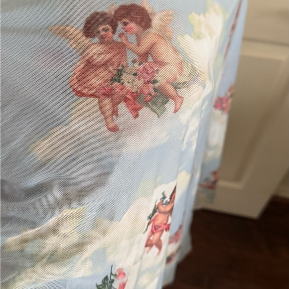 Dolls Kill Blue Cloud & Cherub Print Flared Leggings - Picture 3 of 7